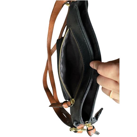 Soft Pebbled Leather Crossbody Bag Black & Brown Boho Shoulder Purse - Picture 9 of 11